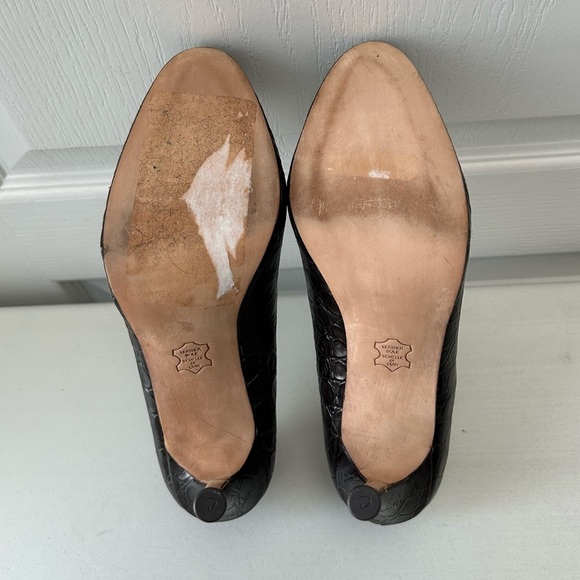 Expression Leather Croc-Embossed High Heels Pumps Dark Chocolate Brown Size 8 - Picture 11 of 14